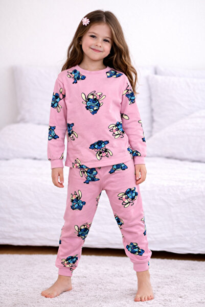 byalisdmr طقم بيجامة بناتي باللون الوردي مع نمط مطرز، مصنوع من قماش إنترلوك ق...