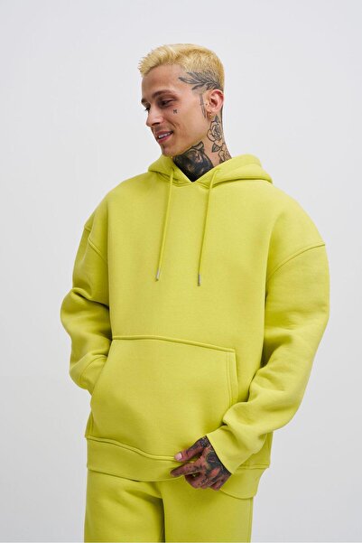 Machinist Bărbați supradimensionat basic cu glugă Swea tricou Galben neon