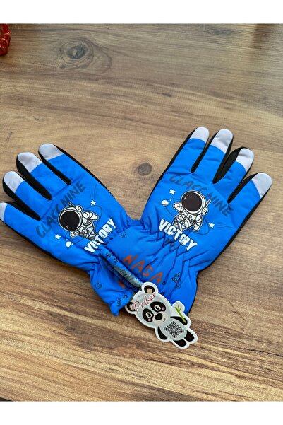 Blotch Astronot Karakterli Koyu Mavi Renk Astarlı Çocuk Kayak Ve Kar Eldiveni...