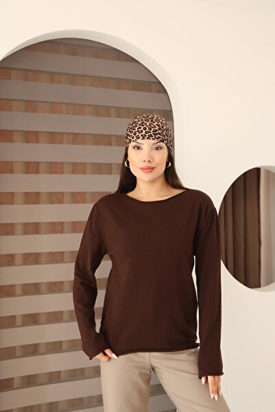 İgnites Brown Boat Neck Sweater-Igni̇tes-00034