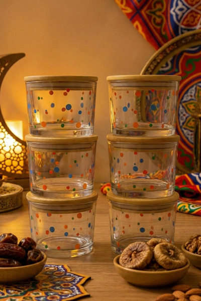 Fhilli Vetro - Set of 6 Glass Breakfast Bowls with Bamboo Lids 220 Cc