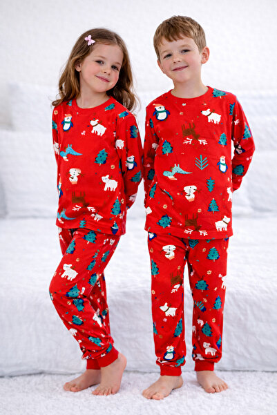 byalisdmr طقم بيجامة للأطفال من الجنسين، نمط مختلط باللون الأحمر، قماش إنترلو...
