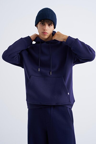 Machinist Hanorac de bază cu glugă oversize bleumarin pentru bărbați