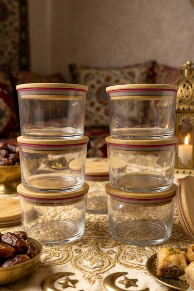 Fhilli Vetro - Set of 6 Glass Breakfast Bowls with Bamboo Lids 220 Cc