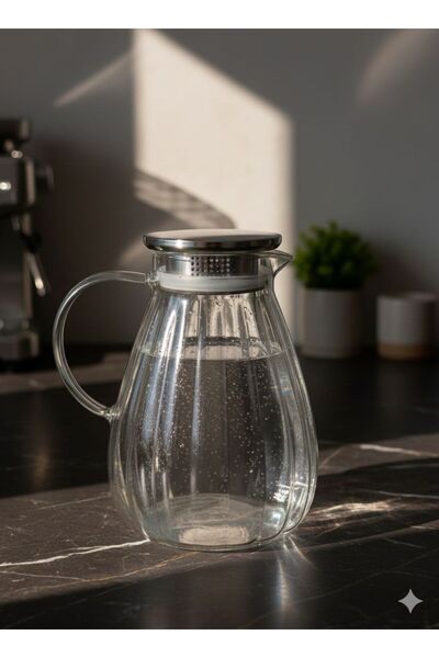 Senin Dükkanın Borosilikat Cam Çizgili Tombul Sürahi 1800 Ml