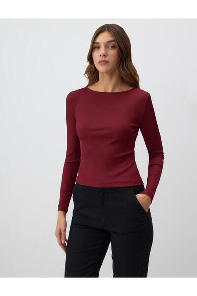 Jimmy Key Burgundy Slim Fit Boat Neck Knitted Blouse