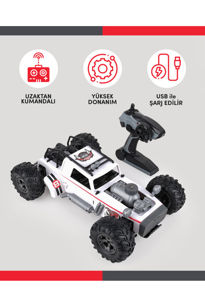 lets be child 2.4 Ghz Yüksek Hızlı Truck Araba 4 Ch Usb Şarjlı Beyaz