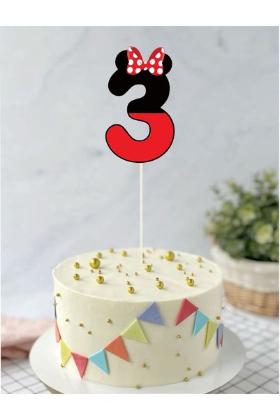 Sinek Kupası Tasarım 1-2-3-4-5-6 Year Old Minnie Mouse Themed Birthday Cake Topper
