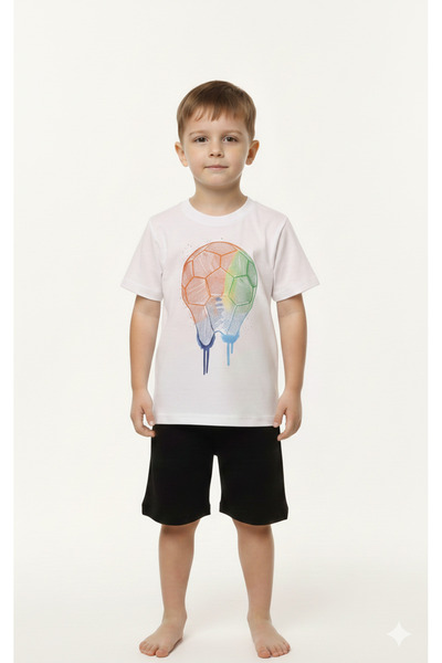 Ropi Boys' Summer Suit T-Shirt and Shorts Set Football Ball Printed between 2...