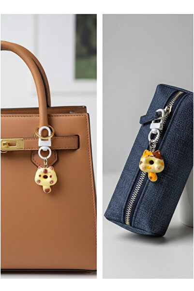 Silay mağaza 2 قطعة سلسلة مفاتيح دونات القطط بلون كريمي قطط دونات 2 قطعة