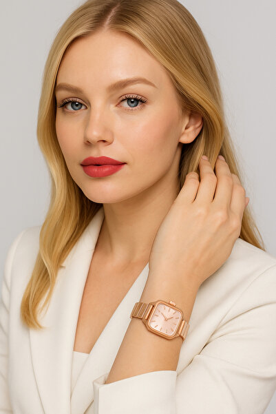 Re-Nox Square Vintage Minimal Women's Wristwatch Full Rose
