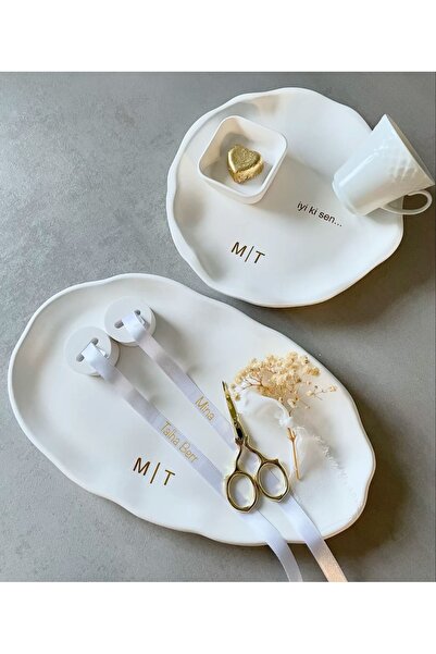Özalp Decor Sade Nişan , Söz Tepsisi Oval& Yuvarlak 2’li Tepsi -2’li Yüzük Yü...
