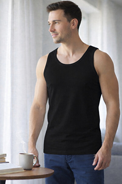 JoCox قميص داخلي رجالي من القطن الممشط باللون الأسود