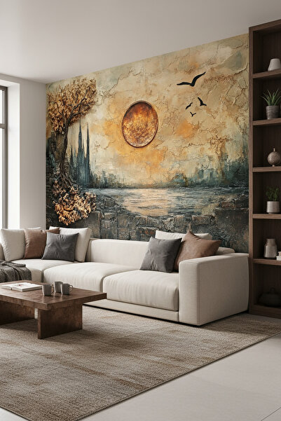 dreamwall Gün Batımı ve Ağaç Desenli Duvar Kağıdı