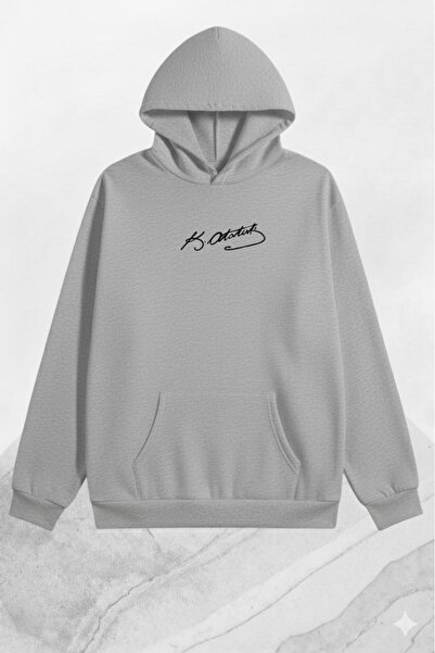 NO 601 سويت شيرت رمادي بقلنسوة مطبوع للجنسين من أتاتورك