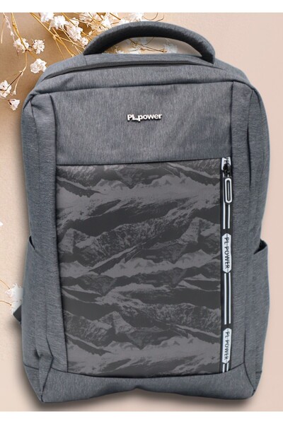 OEM Rucsac cu port USB 7009, material textil rezistent, 42x30x14 cm, gri