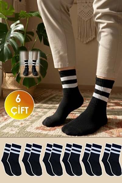 YASYAS 6 чифта черни унисекс тенис чорапи с райета