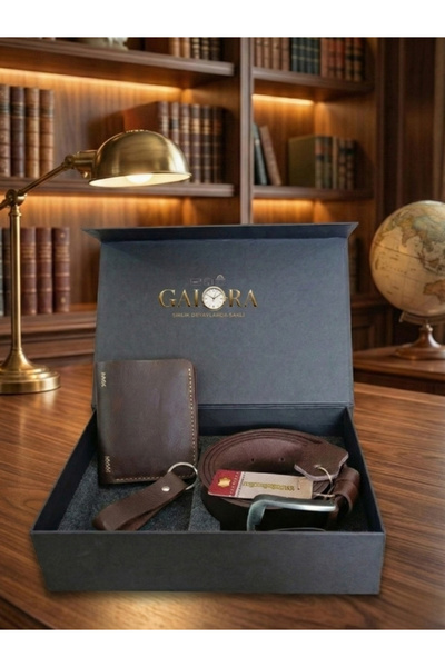 GALORA Genuine Leather Men's Gift Set - Wallet Belt Keychain High Quality (El...