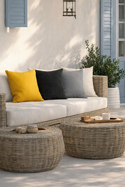 Alacastore Outdoor Yumuşak Dokulu Bahçe Balkon 43x43 4'Lü Sarı Siyah Krem Gri...