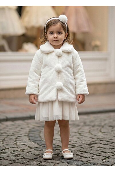 miaras baby معطف من القطيفة للفتيات مع تفاصيل بونبون من نوع باندانا