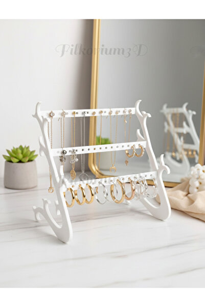 Filkorium3D Takı Standı - Küpe Standı - Kolye Askısı - Modern Takı ve Küpe Standı - 3 Bölmeli Küpe Standı