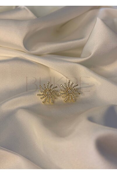 stainles steel Paslanmaz Çelik Gold Zirkon Taşlı Işıltılı Güneş Küpe