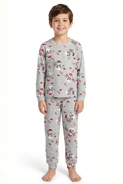 ZUZUNGA Set de pijamale pentru copii cu model de om de zăpadă cu tematică de Anul Nou unisex