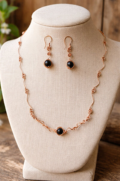 isikaccessories Brown Agate Pure Copper “Necklace-Earrings” Special Design