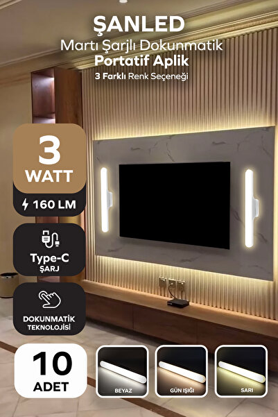 ŞANLED Şarjlı Mıktantıslı Işık Micro Usb Kablosuz Led 3 Farklı Işık Martı Apl...