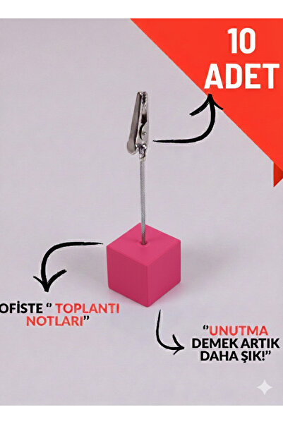 Tulparmekanik 10'lu Metal Not Tutucu Metal Kıskaçlı Notluk Pembe Masaüstü Not...