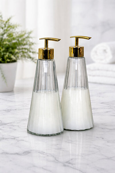 Dolkin Home طقم صابون زجاجي مكون من قطعتين، صابون زجاجي فاخر وعصري مخطط، منظم...