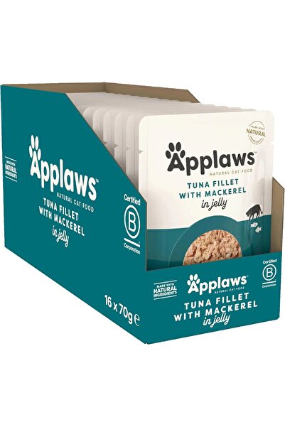 Applaws كات باوتش تونة فيليه مع جيلي الماكريل 70 غرام، عبوة من 16 قطعة