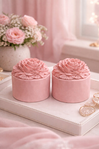 R ROZELLA Aura Rose Candle Holder – 2’li Set | Gül Kapaklı Beton Mum Kabı (So...