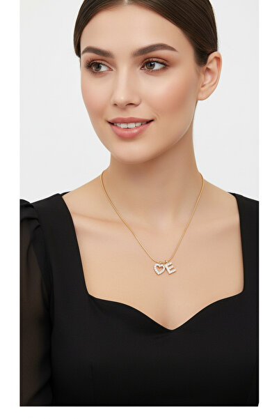 LUCKY ACCESSORIES Çelik Zirkon Taşlı Harf ve kalp Kolye E HARFİ