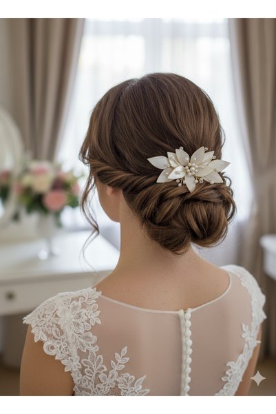 Mirnova Pearl Comb Hairpin-Bridal Comb Hairpin-Gold Detailed Comb Hairpin-Bridal Tiara-Hair Accessory