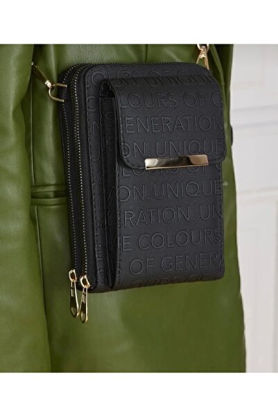 selma demir Kadın Siyah 3 Gözlü Telefon Bölmeli Cüzdan Çanta