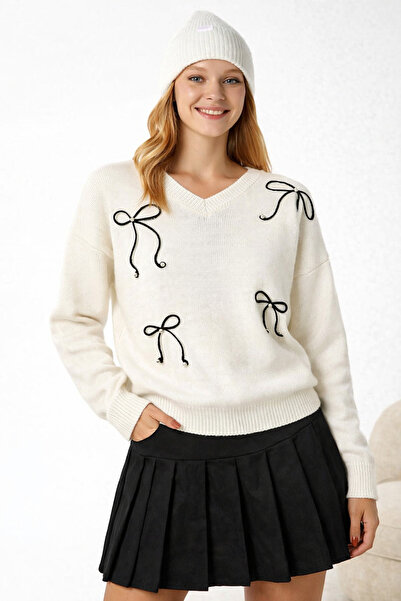 MARLİNG White Bow Detailed Sweater
