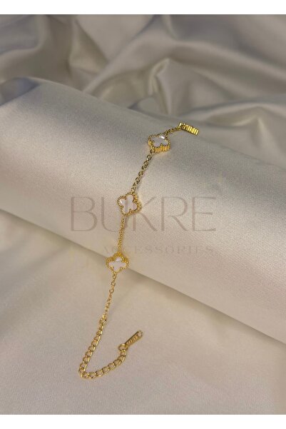 stainles steel Paslanmaz Çelik Gold Küçük Beyaz Sedefli Çift Taraflı Yonca Bi...