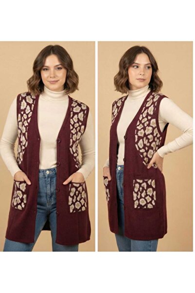 onno style woman Silvery Leopard Print Knitwear Classic Buttoned Vest