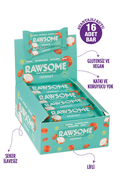 Rawsome Hindistan Cevizli Glutensiz Ve Vegan Meyve Barı 40g X 16 Adet