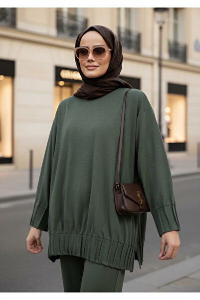 Aselim Hijap Moda طقم ملابس محتشمة من قماش المودال المطوي الفاخر من أليسا - أخضر