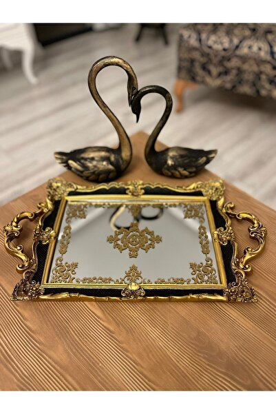 NARART Hanlar Home Şık Klasik Oymalı Aynalı Hediyelik Nişan Sunum Tepsisi