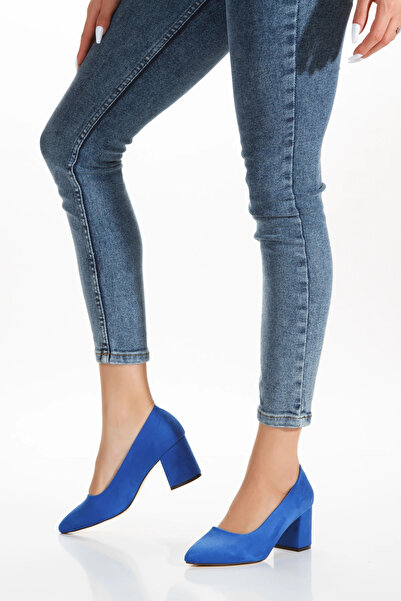 Miss Mitto Damă Saks Blue Suede Stiletto Scurt Gros Toc Stiletto Elegant