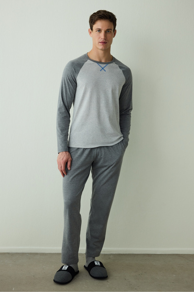 Penti Men's Multi-Colored Dark Gray Pants Pajama Set