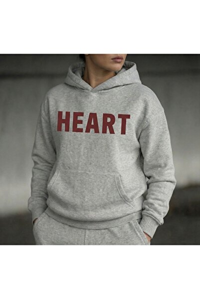 LELVANİ سويت شيرت مطبوع عليه قلب للجنسين بغطاء رأس