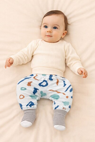 Kindo Baby سروال للأطفال مع جوارب مدمجة، سروال ذاتي الارتداء للجوارب، 100% قطن