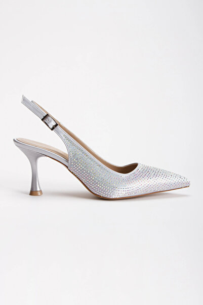 Miss Mitto Дамски сребърни обувки на тънък ток 7 см, стилни, с капка, украсен...