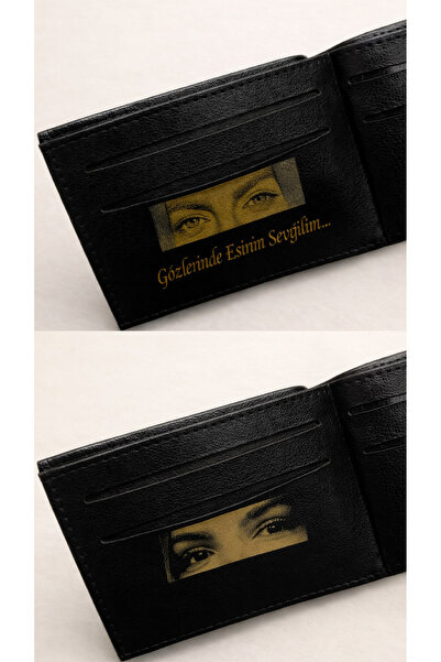 hediye Kişiye Özel Erkek Cüzdan – İç Detay Göz Tasarımlı, Yazılı Siyah Cüzdan...