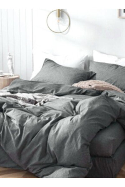 Lux Touch Set de lenjerie de pat dublu din bumbac simplu Lavin Antracit cu el...