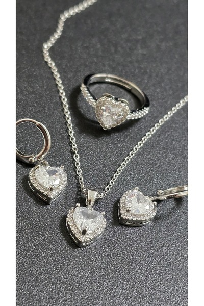 stainles steel Paslanmaz Çelik Takı Seti (Kolye, Yüzük, Küpe)